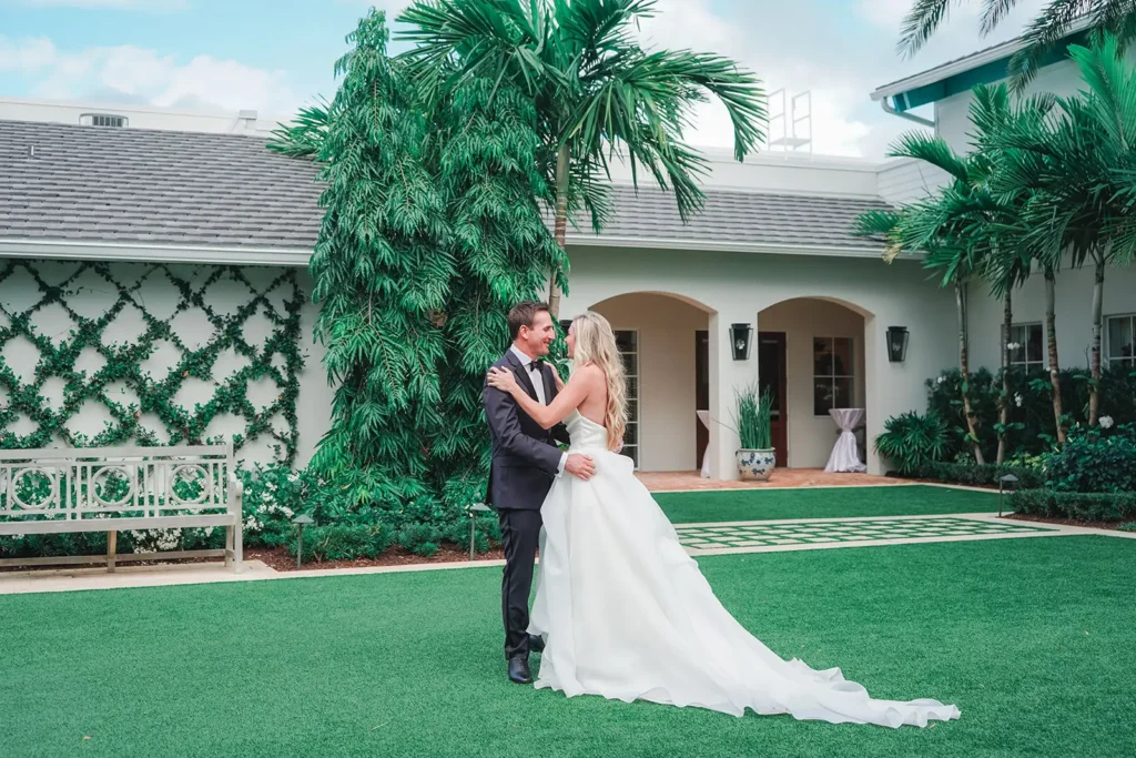 bride and groom lush green space South FL wedding venue