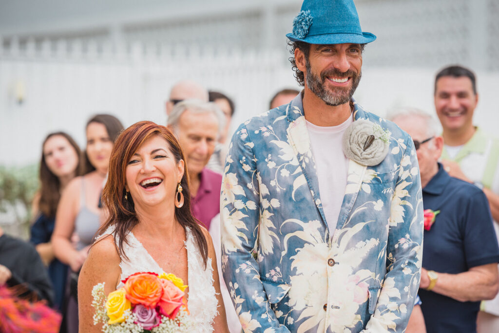 bride and groom laughing at outdoor wedding South FL