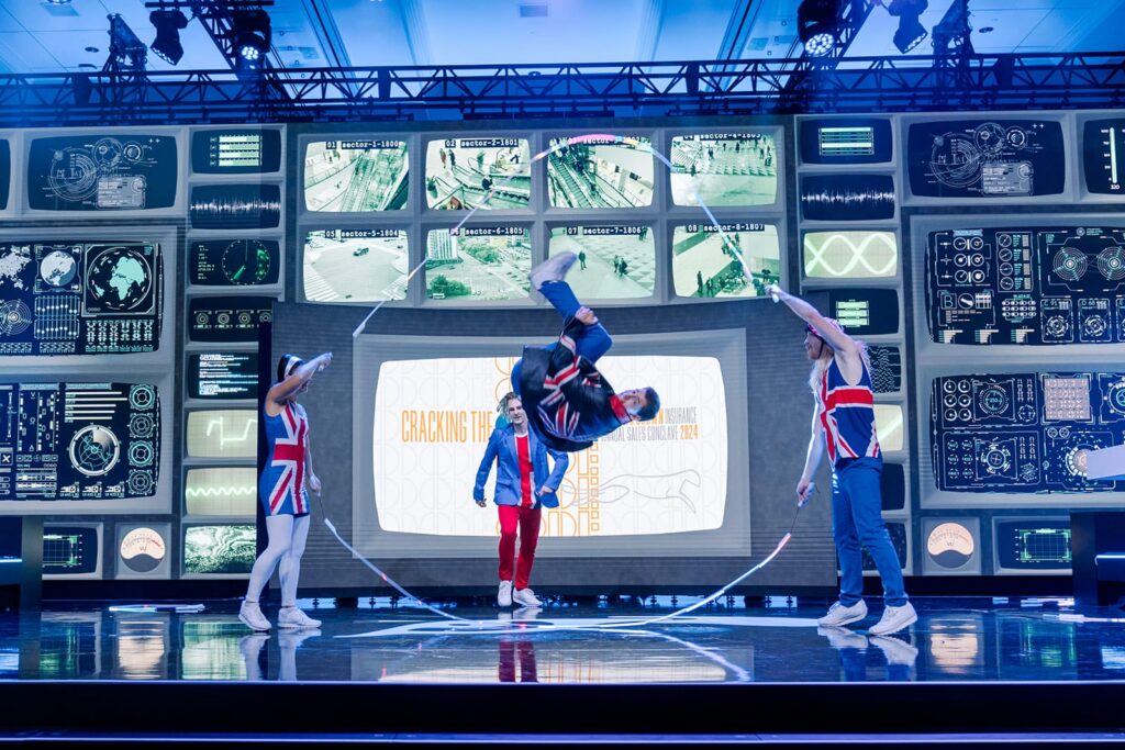 Jump ropers perfoming on stage at a large corporate event