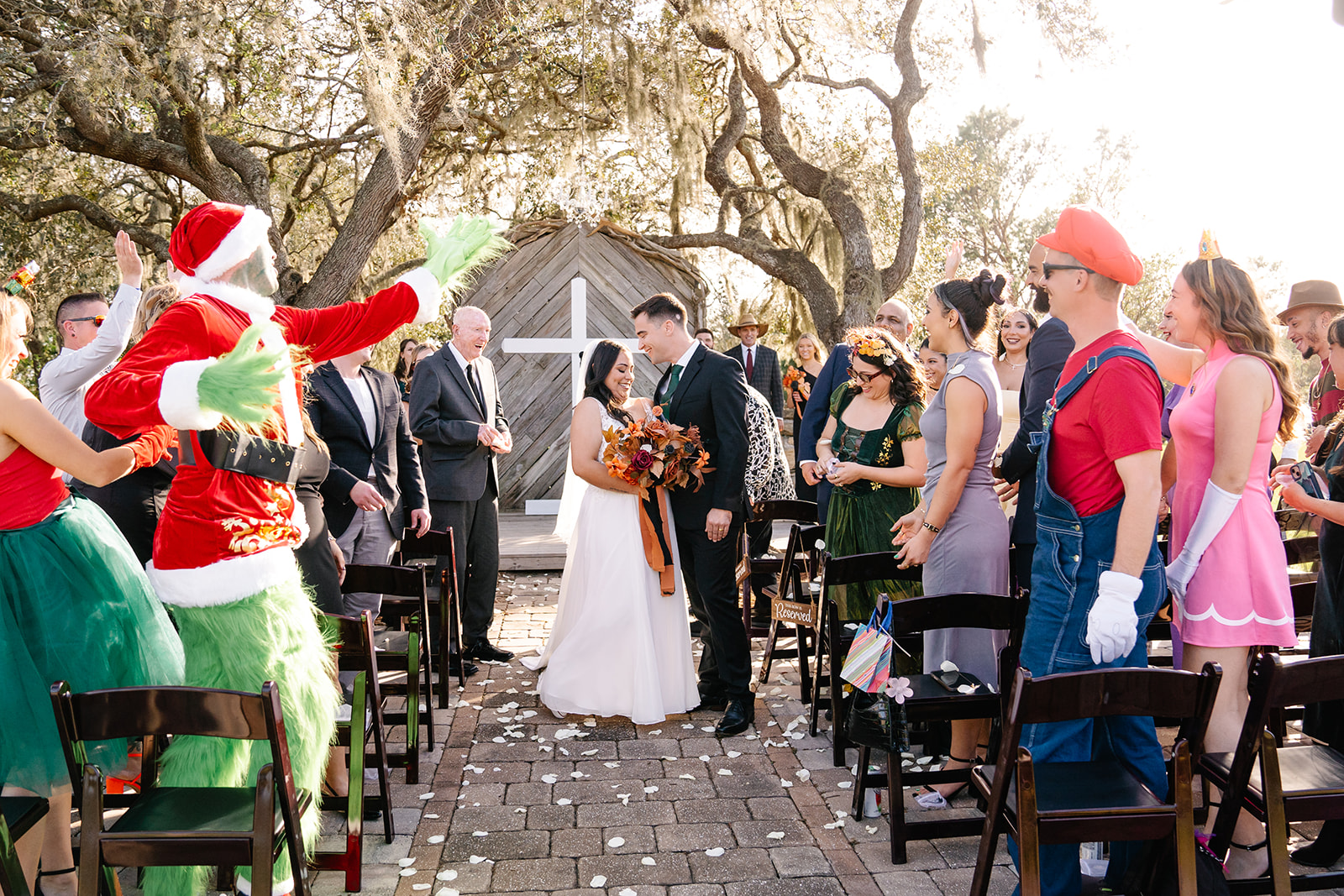 Halloween themed wedding with guests in costume