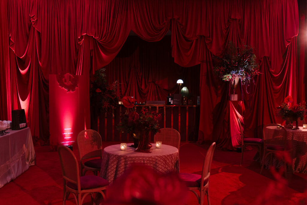 Wedding after party room bathed in all things red