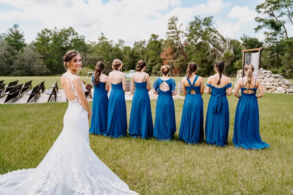 bride and bridesmaids first look