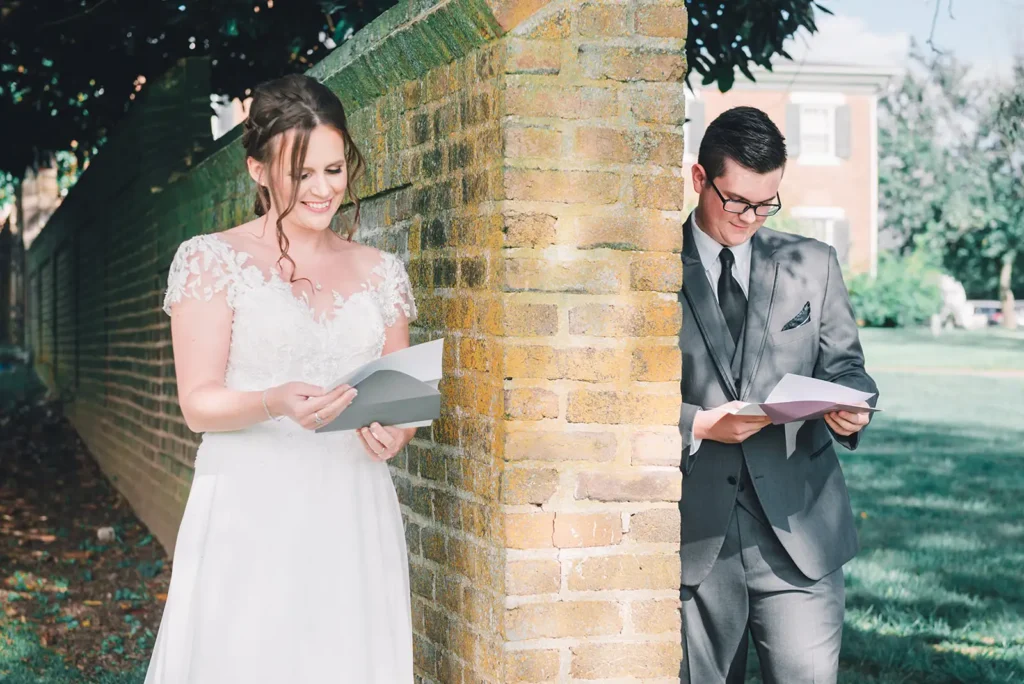 bride and groom share private notes