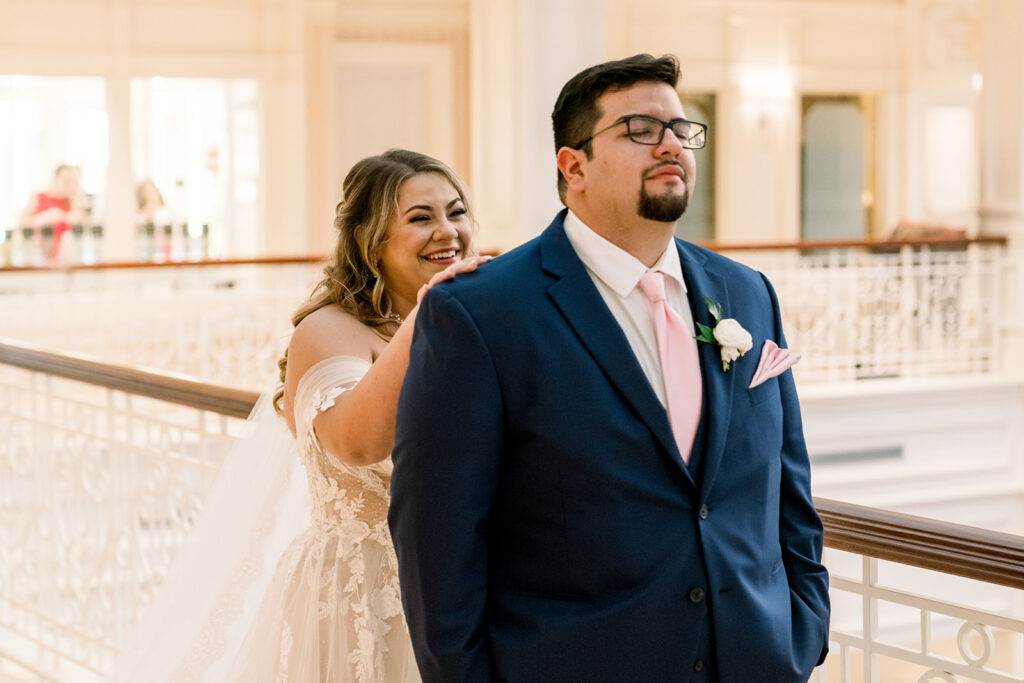 bride groom first look at Disney Wedding