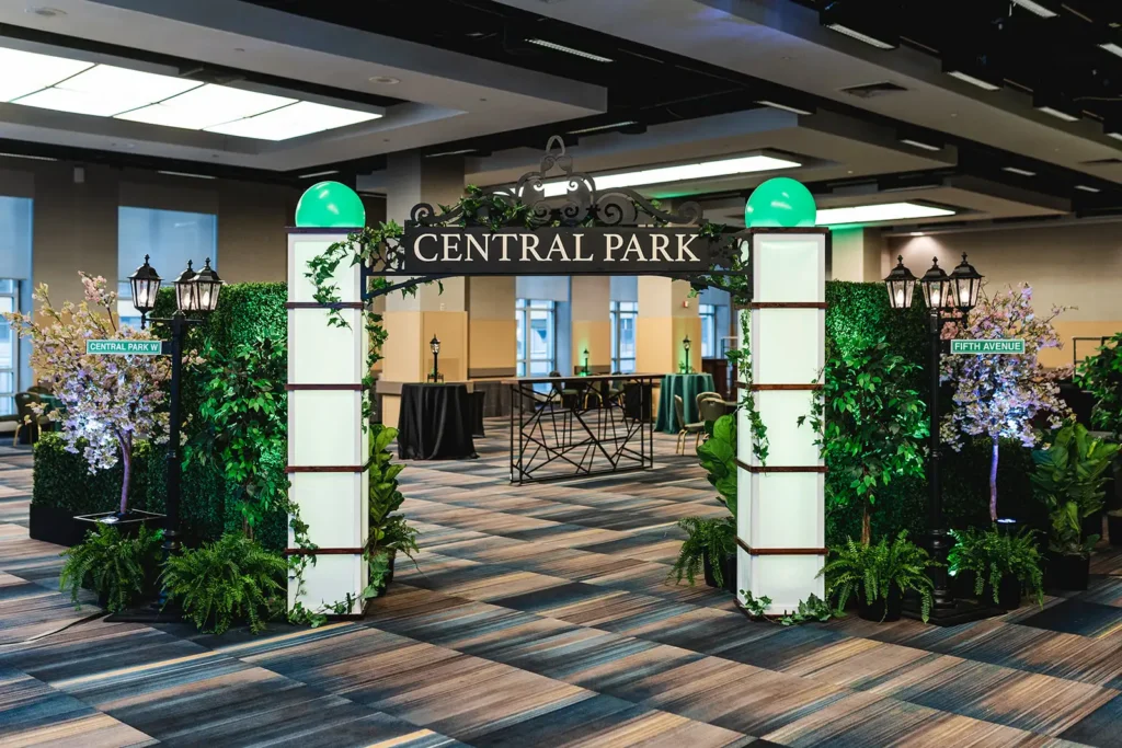 Lighted Central Park event decor entrance