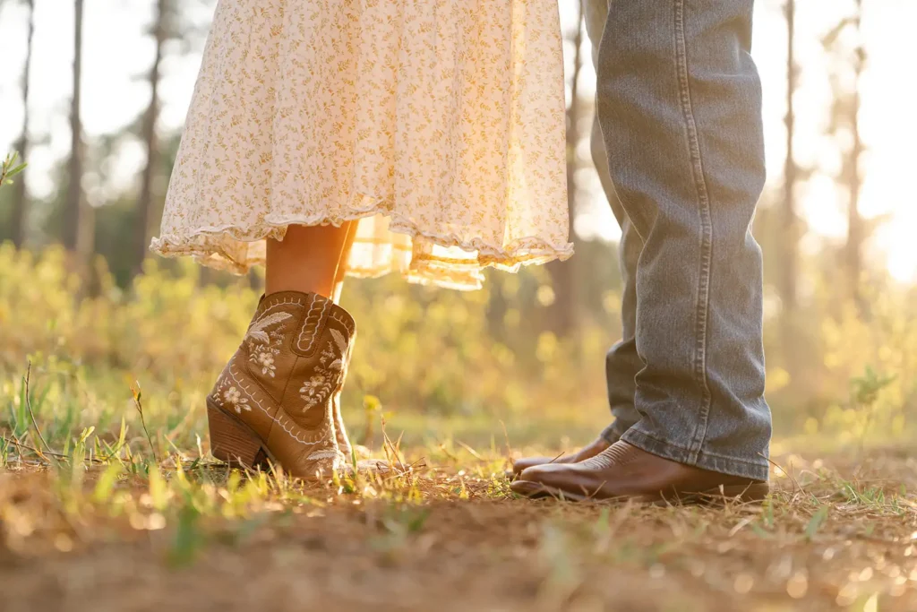 Couple wearing boots for engagement shoot