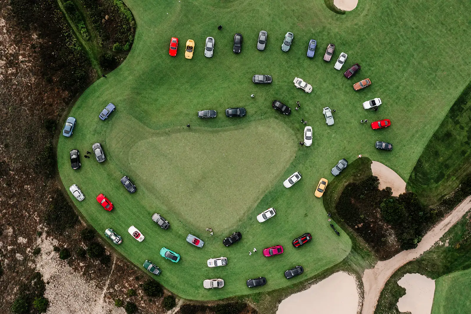 Drone photography of a large automobile event