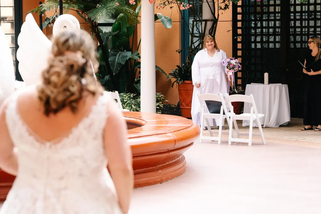 Bride first look at Swan and Dolphin Resort Walt Disney World Florida