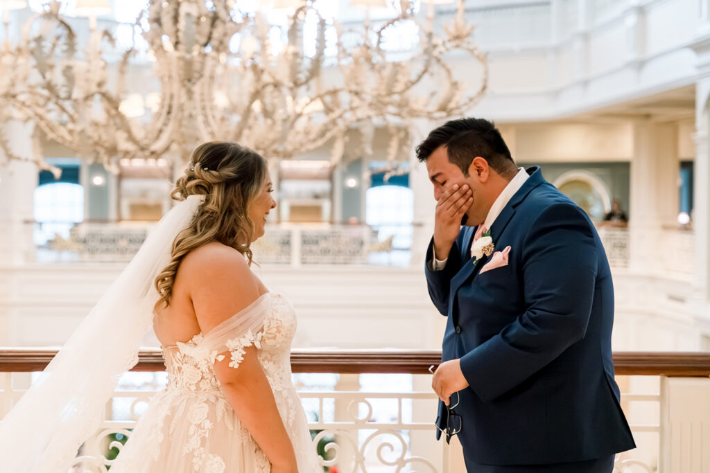 groom crying when he sees bride in wedding dress Disney Wedding