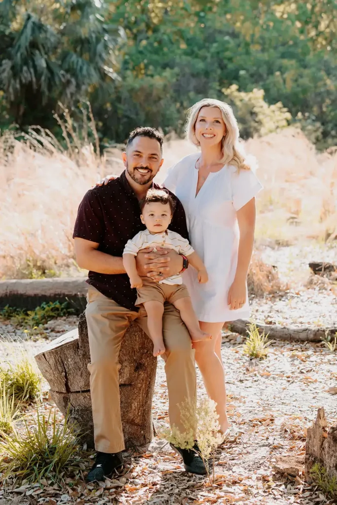 mom, dad and son at outside portrait session
