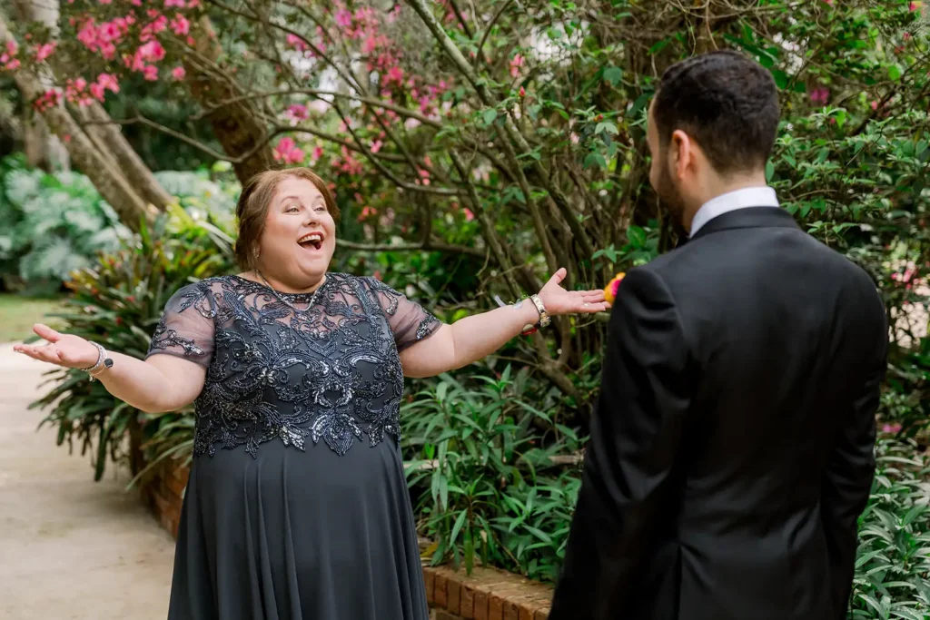 mother excited to see son on wedding day