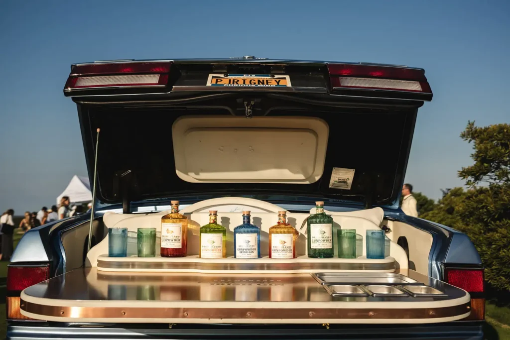 Bar in the back of a vintage car