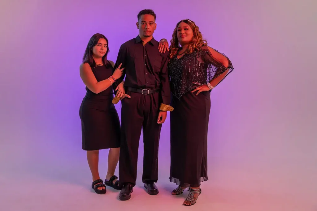Purple lighting around family portrait session
