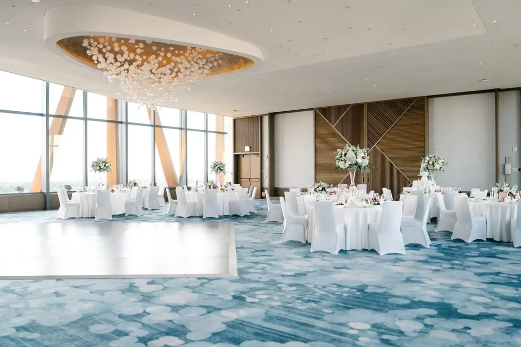 Swan Reserve ballroom set for intimate wedding reception