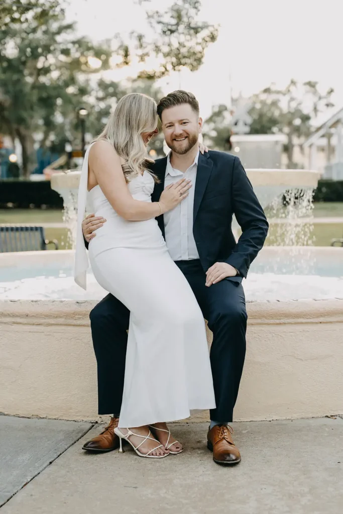 Winter Park engagement photo by fountain