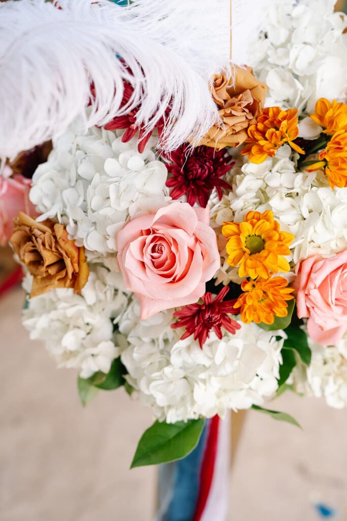 Close up photo of large bridal bouquet