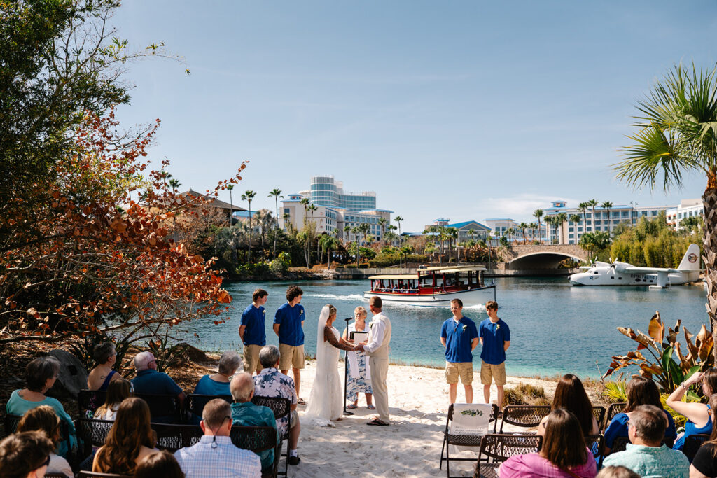 Wedding ceremony on beach at Disney's Polynesian Beach Resort