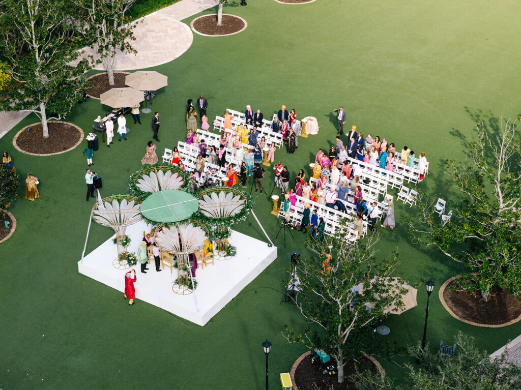 wedding drone photography of outdoor ceremony at Ritz Carlton Orlando