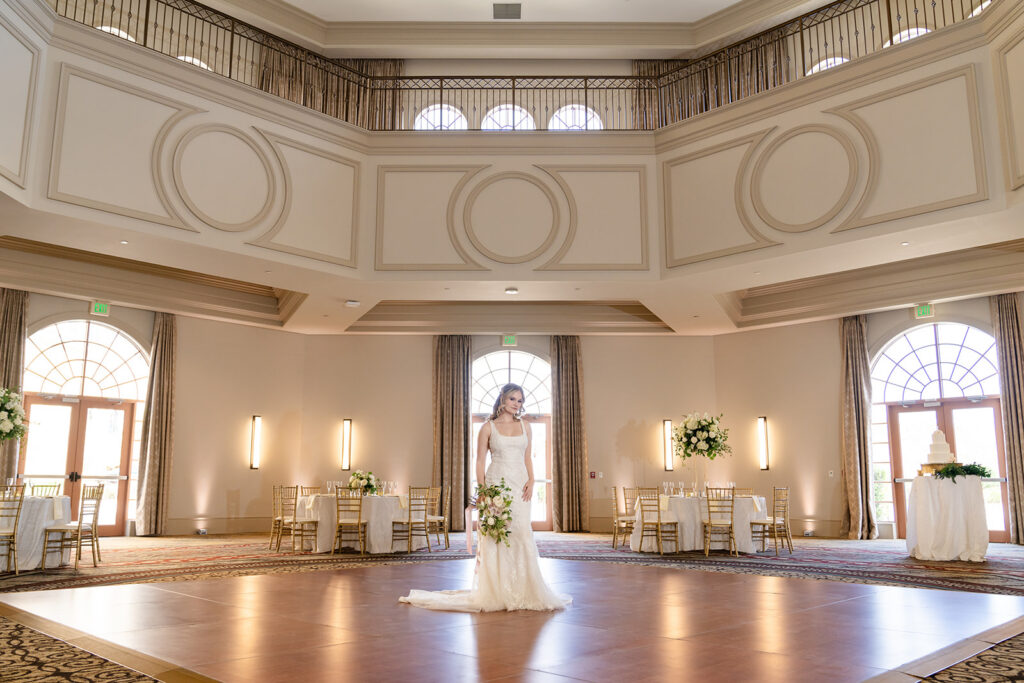 Bride on dance floor in double ballroom at Rosen Shingle Creek Orlando